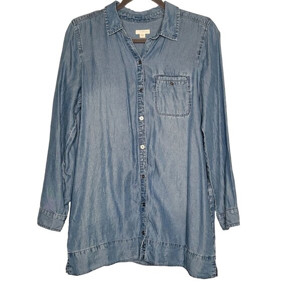 J. Jill Denim Women's Small Button Front Chambray Blouse Long Sleeve - Picture 1 of 8